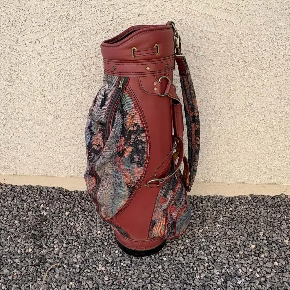 Vintage Titleist Floral Tapestry and Leather Golf Cart Bag Made in USA